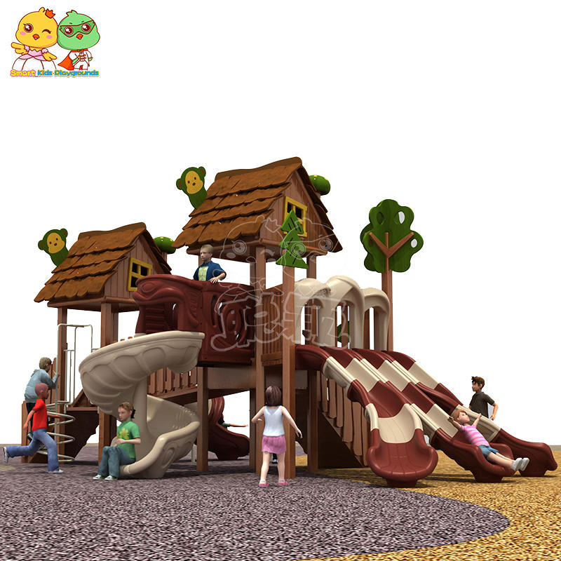 Chocolate colored wooden slide outdoor amusement equipment for children