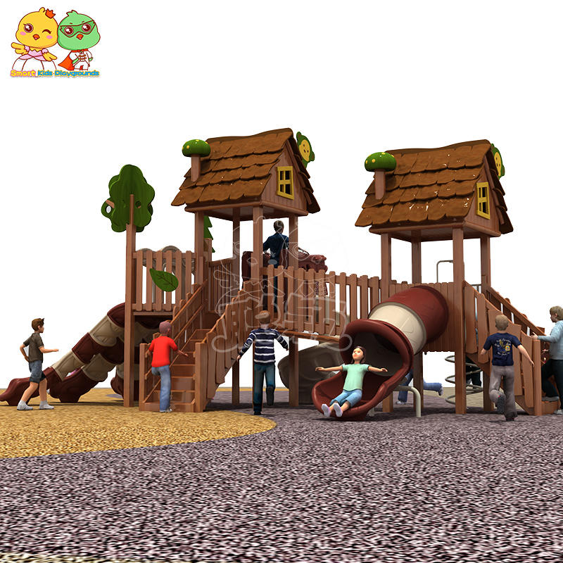 Chocolate colored wooden slide outdoor amusement equipment for children