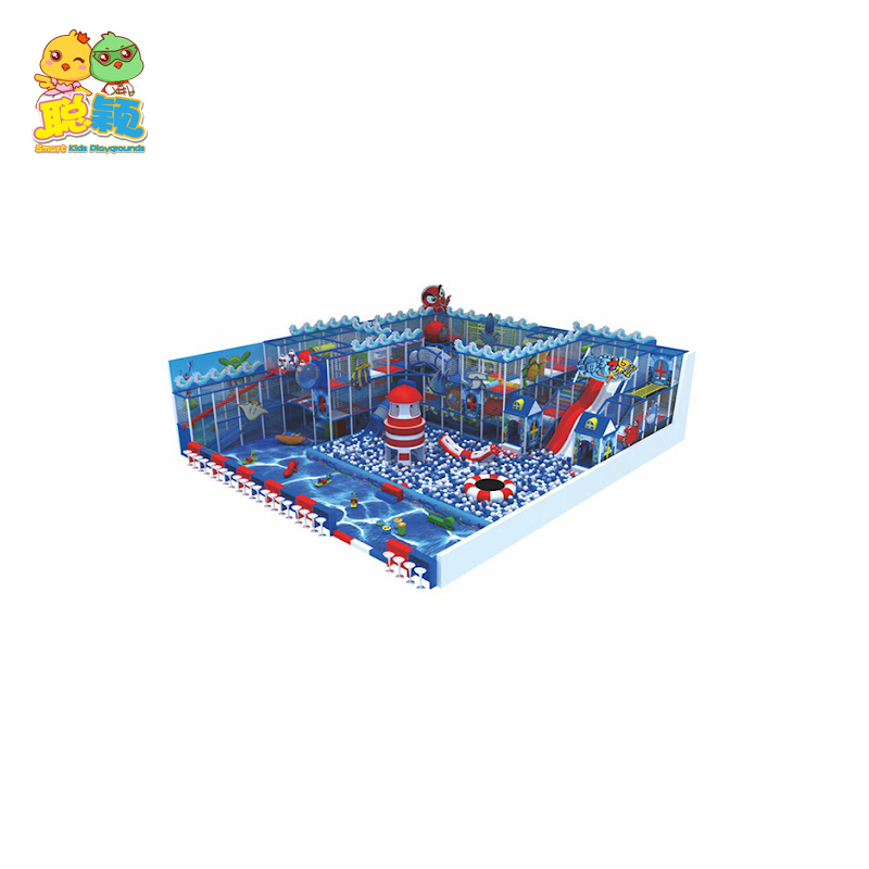 Customized Attractive Ocean Theme Big Ball Pool Soft Play Indoor Playground With Giant Slide