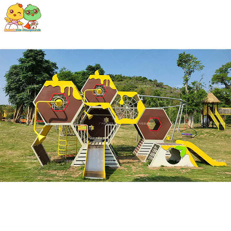 Playful kids PE board playground equipment outdoor custom kids honeycomb slide for park