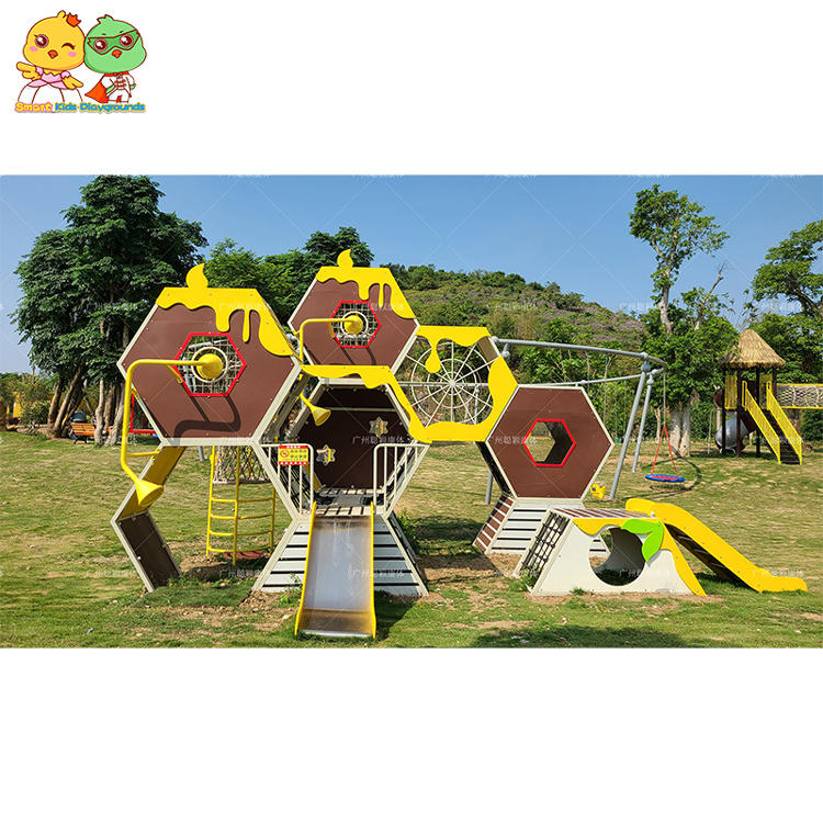 Playful kids PE board playground equipment outdoor custom kids honeycomb slide for park